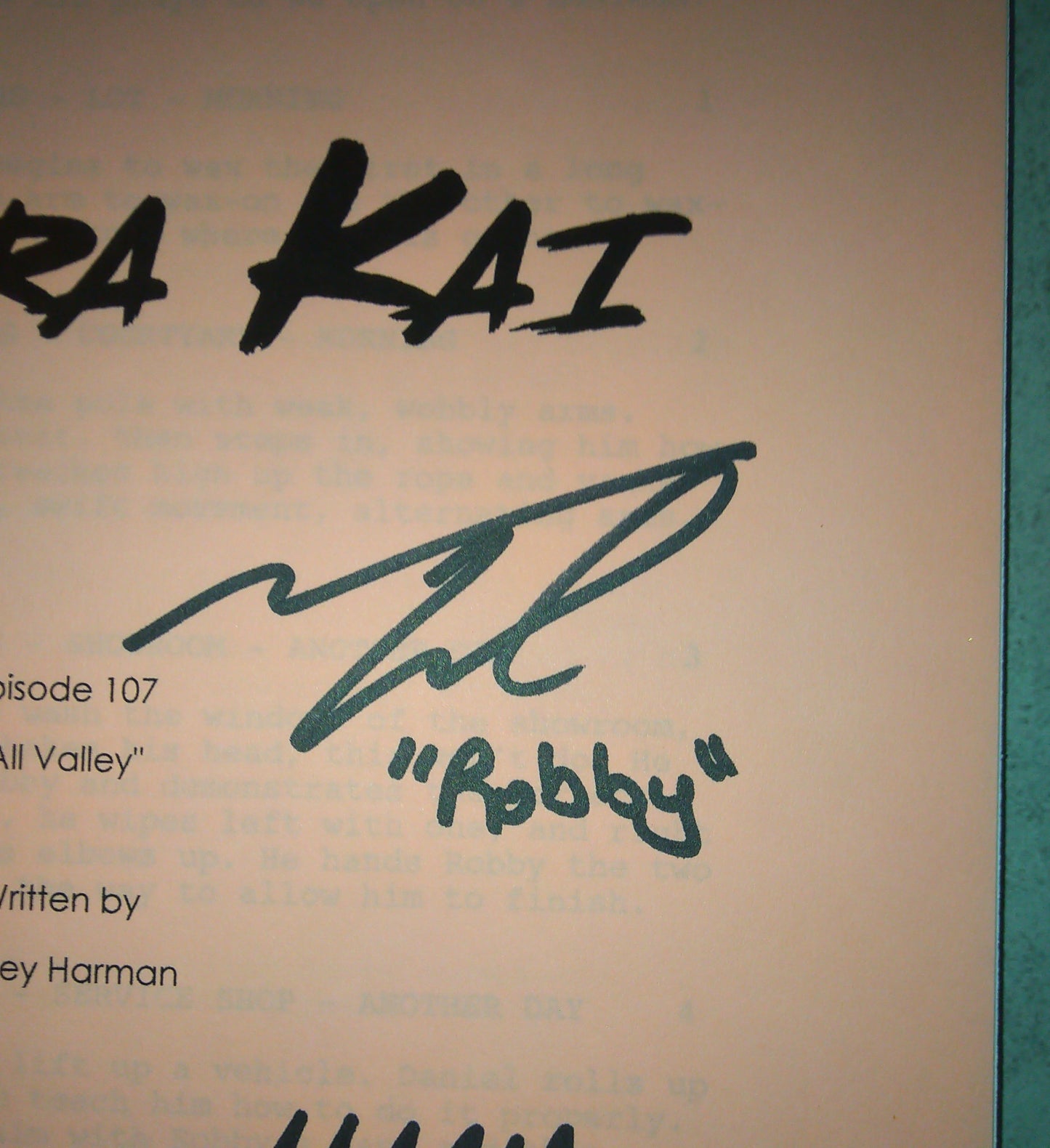 Cobra Kai 4x Cast Hand Signed Autograph Script COA Tanner Buchanan, Ralph Macchio, William Zabka, Mary Mouser