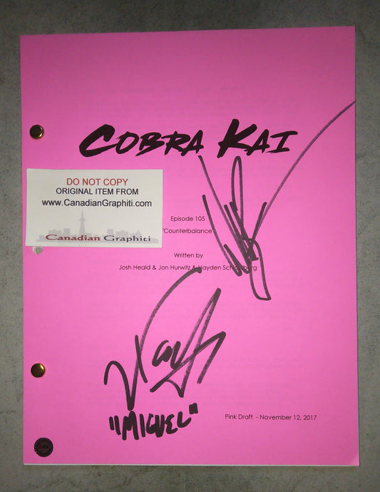 William Zabka & Xolo Mariduena Hand Signed Autograph Cobra Kai Script COA