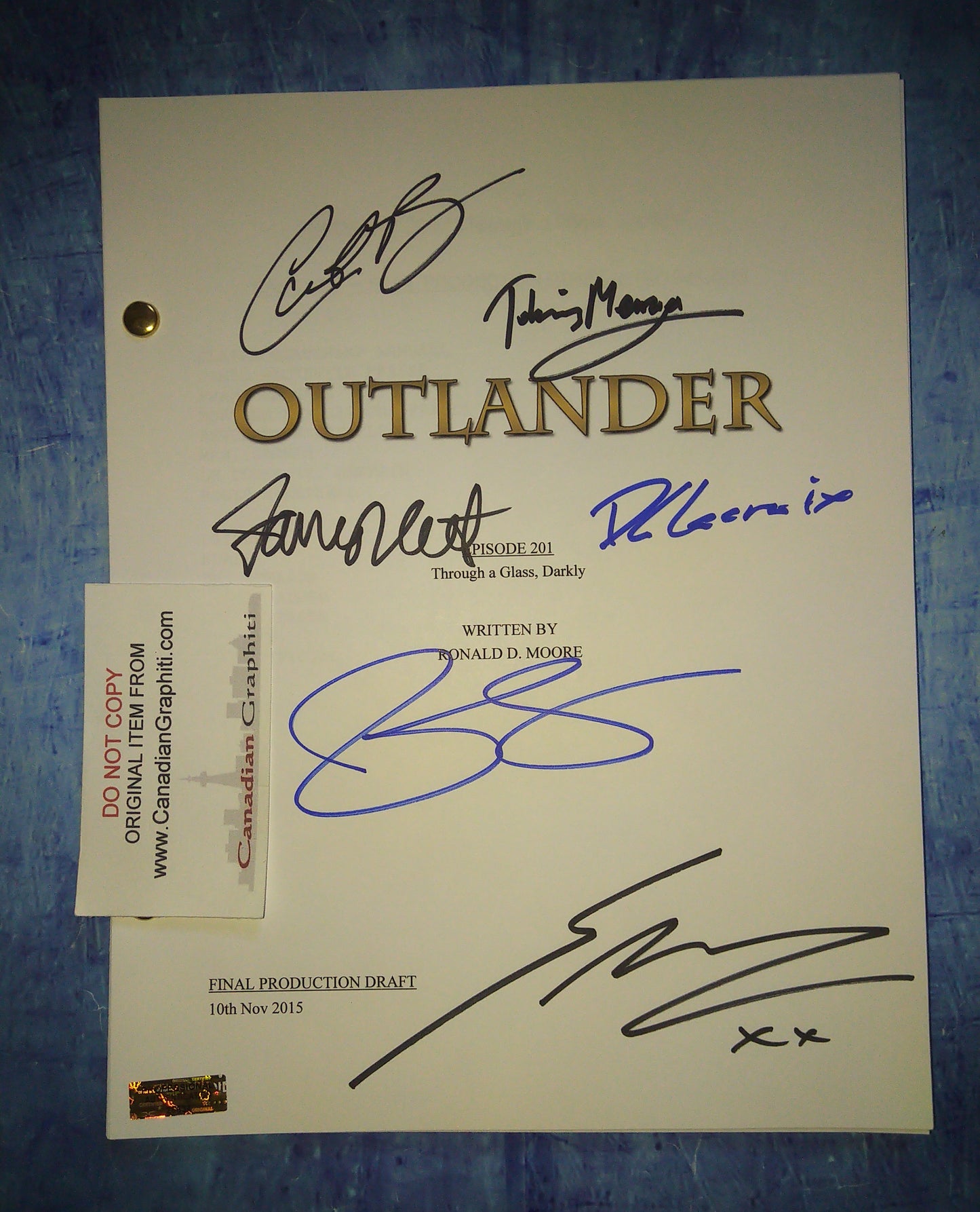 Outlander 6x Cast Hand Signed Autograph Script COA Caitriona Balfe, Tobias Menzies