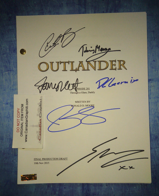 Outlander 6x Cast Hand Signed Autograph Script COA Caitriona Balfe, Tobias Menzies