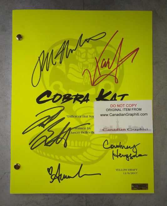 Cobra Kai 5x Cast Hand Signed Autograph Script COA Ralph Macchio, Xolo Mariduena