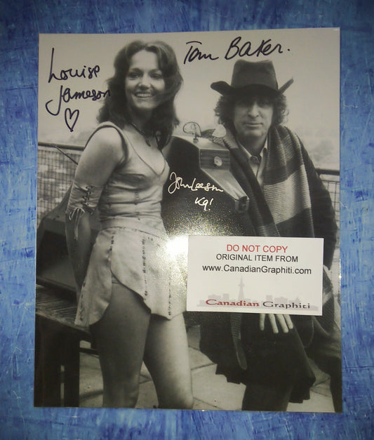 Tom Baker, Lousie Jameson & John Leeson Hand Signed Autograph 8x10 Photo Doctor Who COA