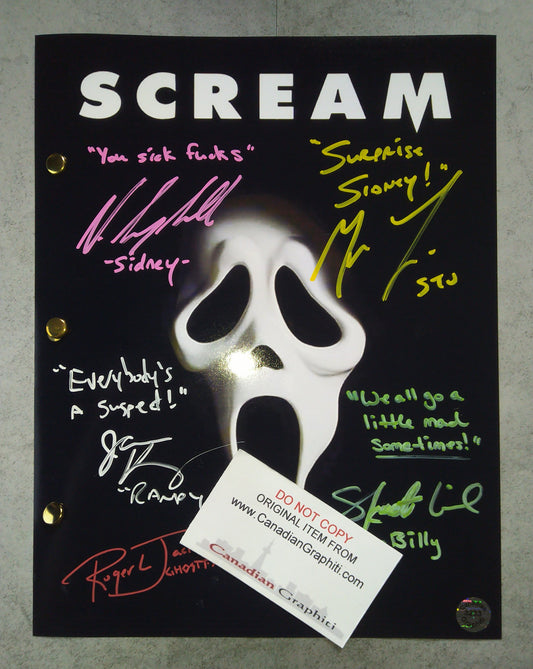 Scream 5x Cast Hand Signed Autograph Script COA