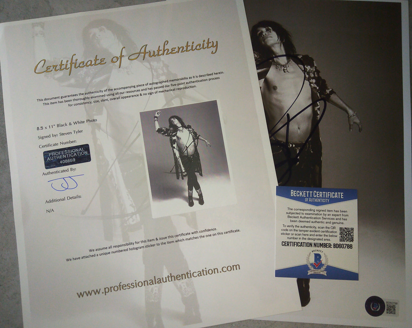 Steven Tyler Hand Signed Autograph Photo COA + BAS Aerosmith