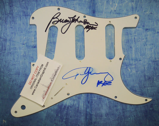 Brian Johnson & Angus Young AC/DC Hand Signed Autograph Guitar Pick Guard COA