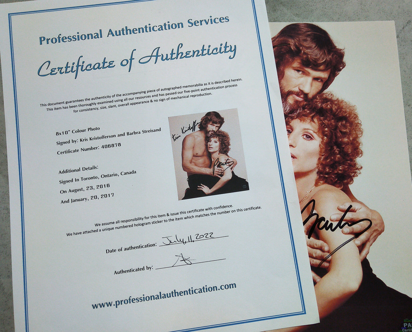 Barbra Streisand & Kris Kristofferson Hand Signed Autograph 8x10 Photo COA