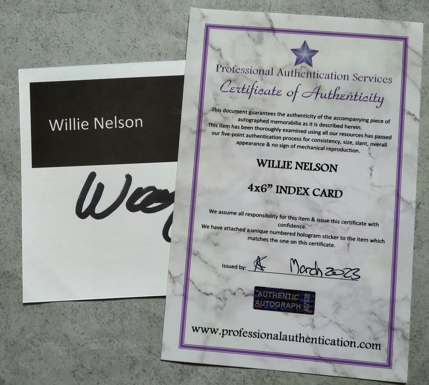 Willie Nelson Hand Signed Autograph Index Card COA