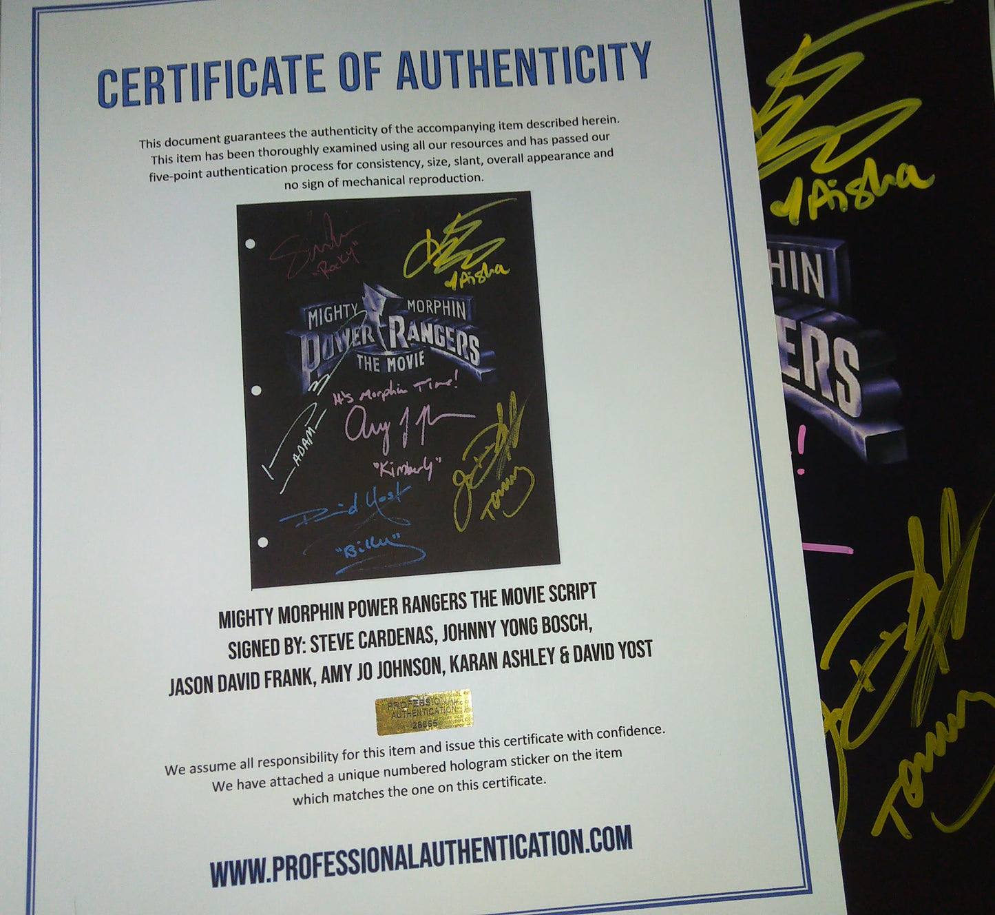 Power Rangers Cast Hand Signed Autograph Script COA Jason David Frank, David Yost, Amy Jo Johnson