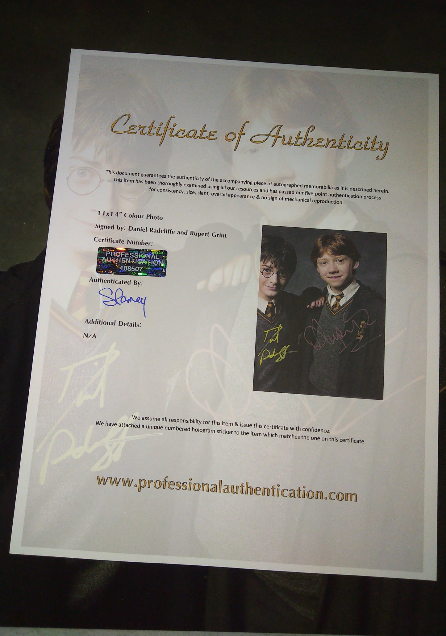 Daniel Radcliffe & Rupert Grint Hand Signed Autograph 11x14 Photo COA Harry Potter