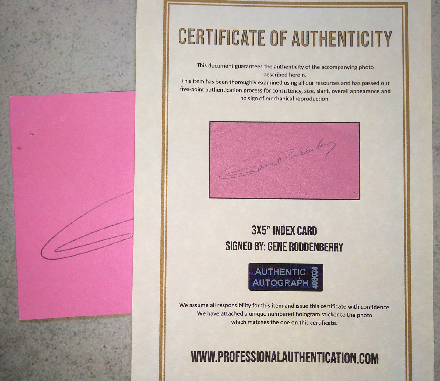 Gene Roddenberry Hand Signed Autograph Index Card COA Star Trek