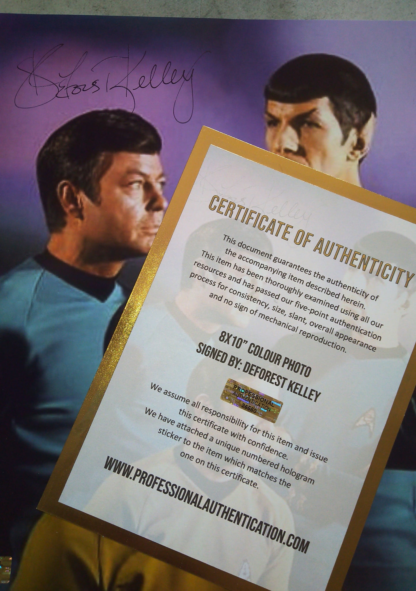 DeForest Kelley Hand Signed Autograph 8x10 Photo COA Star Trek