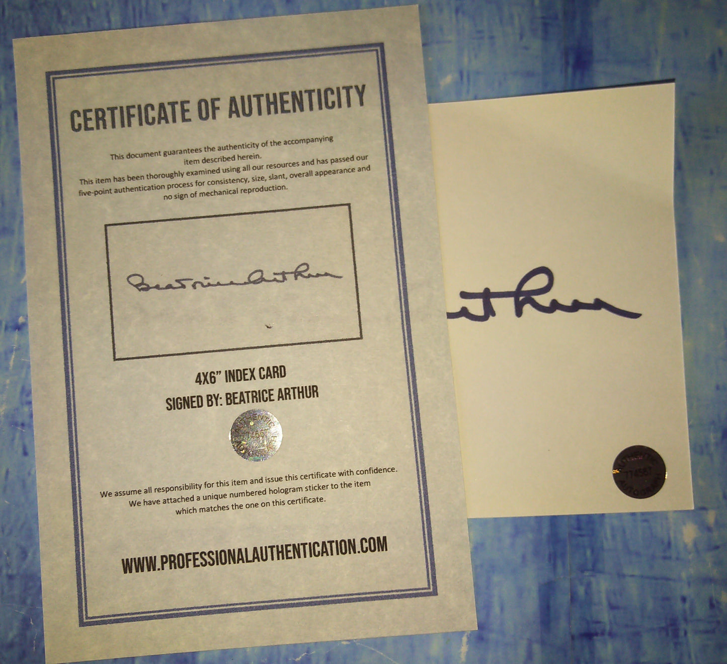 Bea Arthur Hand Signed Autograph Index Card COA