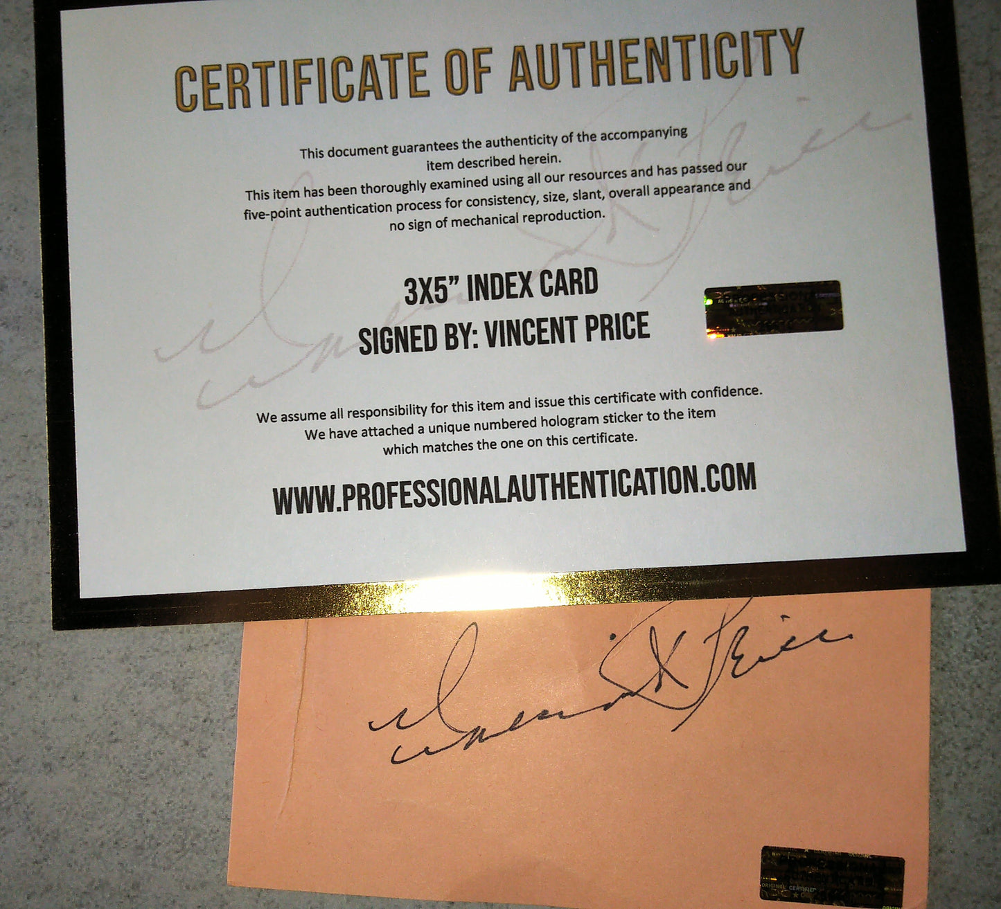 Vincent Price Hand Signed Autograph Index Card COA