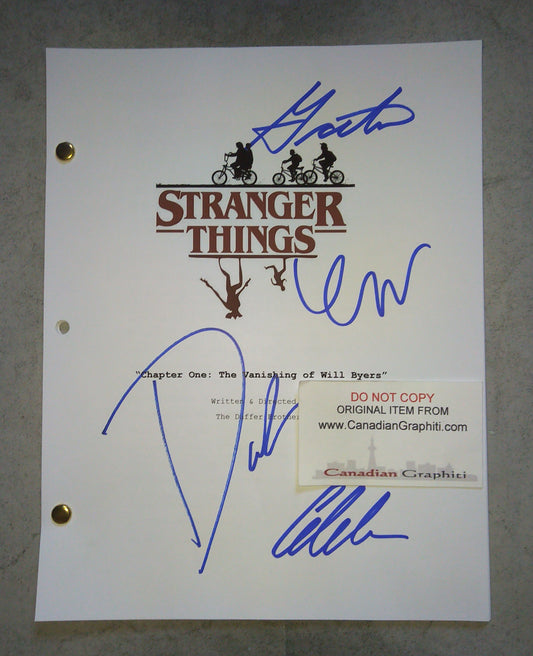 Stranger Things Cast Hand Signed Autograph Script COA David Harbour, Finn Wolfhardn Caleb McLaughlin & Gaten Matarazzo