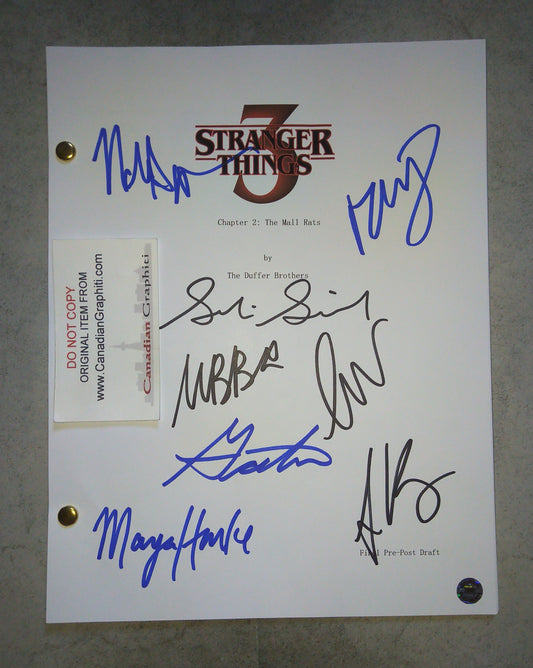 Stranger Things 8x Cast Hand Signed Autograph Script COA