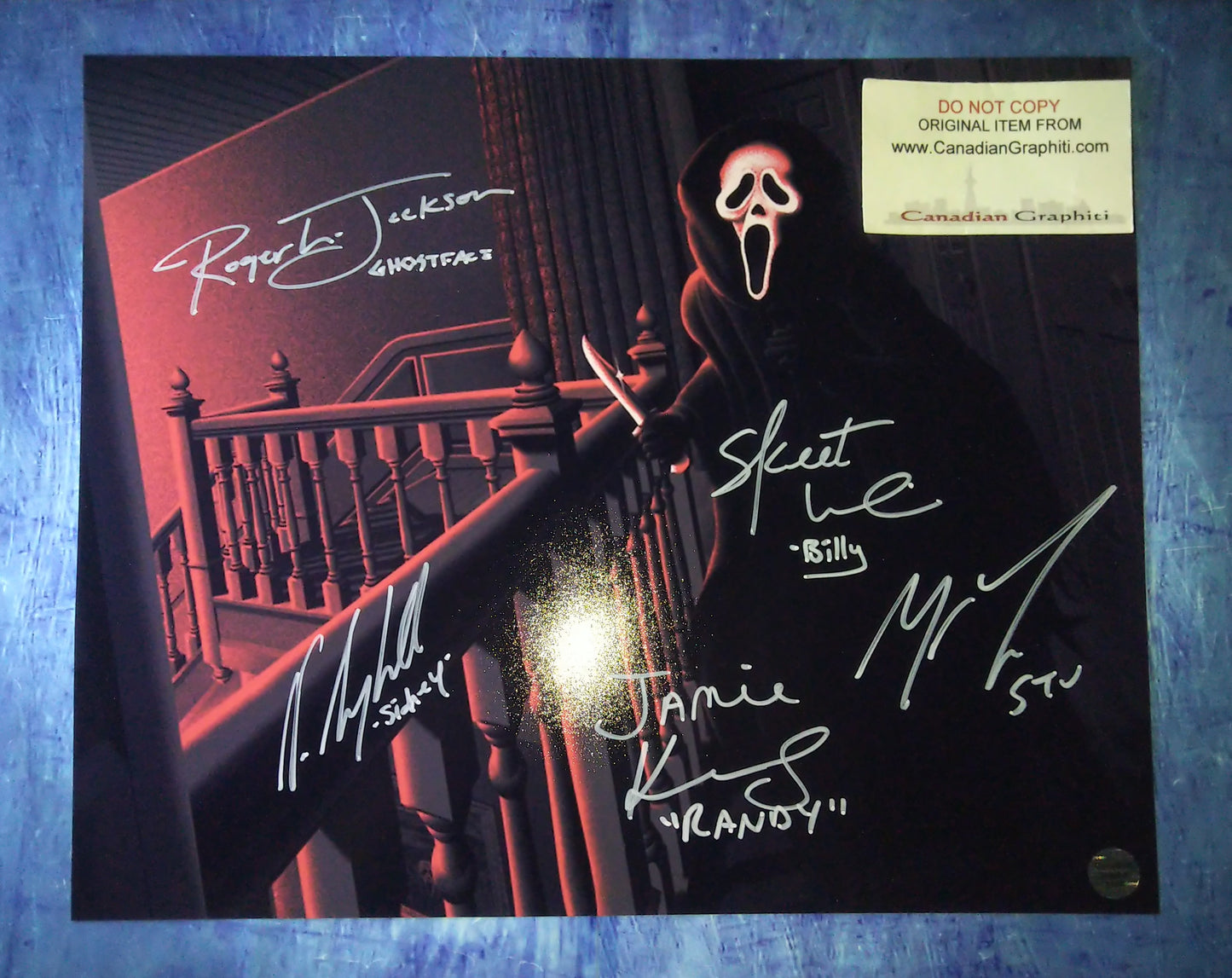 Scream Cast Hand Signed Autograph 11x14 Photo COA Neve Campbell, Skeet Ulrich, Matthew Lillard, Roger Jackson & Jamie Kennedy