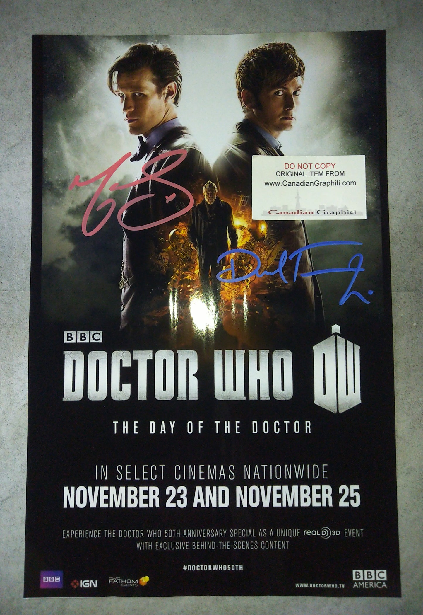 David Tennant & Matt Smith Hand Signed Autograph Doctor Who Poster COA