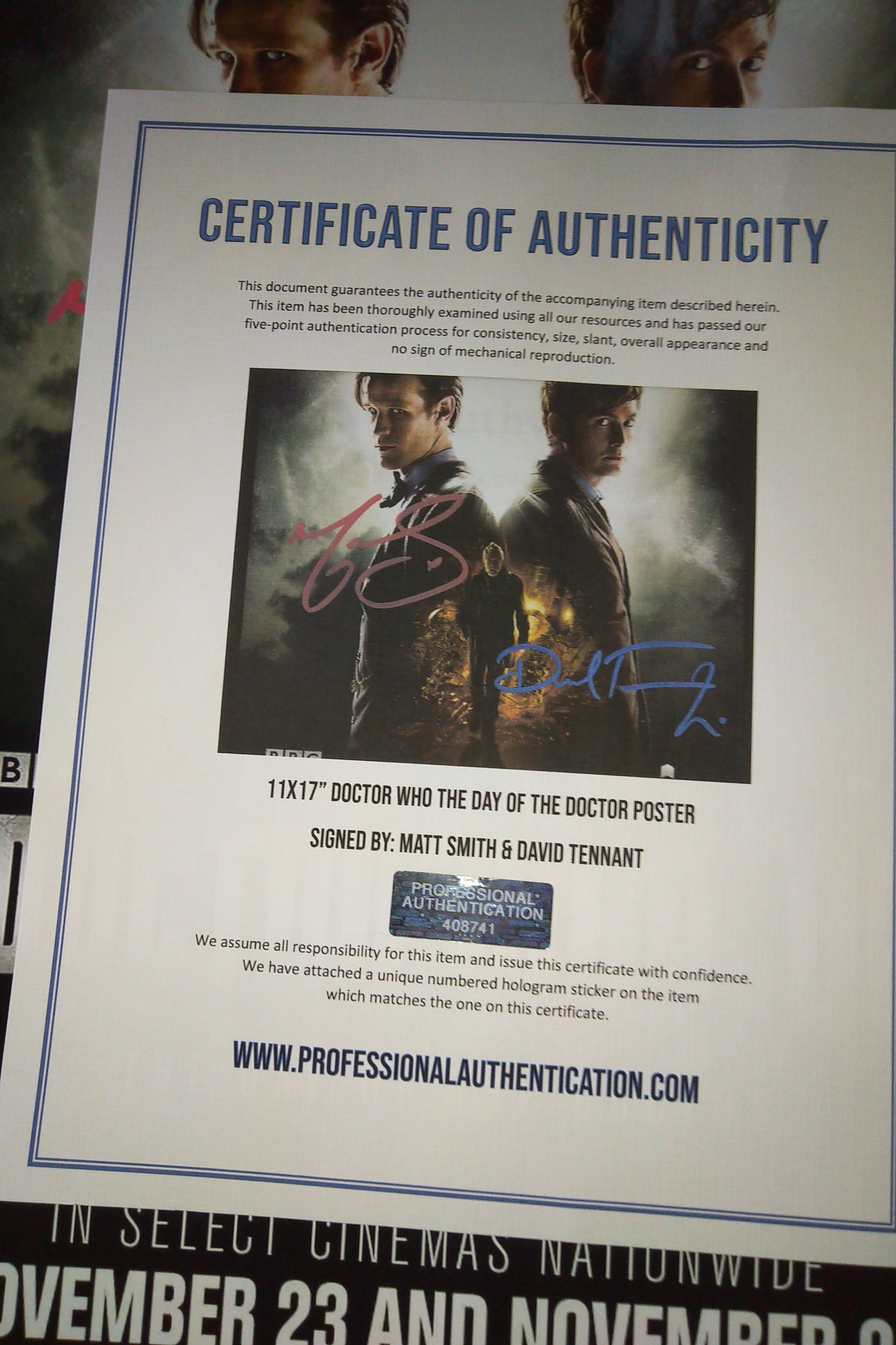 David Tennant & Matt Smith Hand Signed Autograph Doctor Who Poster COA