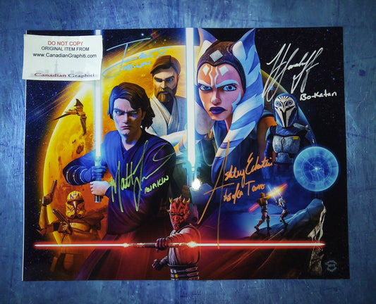 Star Wars Clone Wars Cast Hand Signed Autograph 11x14 Photo COA Katee Sackhoff, Ashley Eckstein, Matt Lanter & James Arnold Taylor