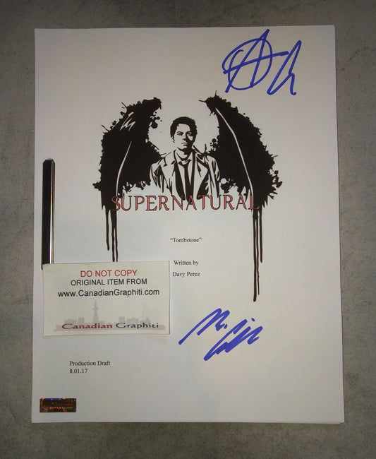 Misha Collins & Alexander Calvert Hand Signed Autograph Supernatural Script COA Tombstone