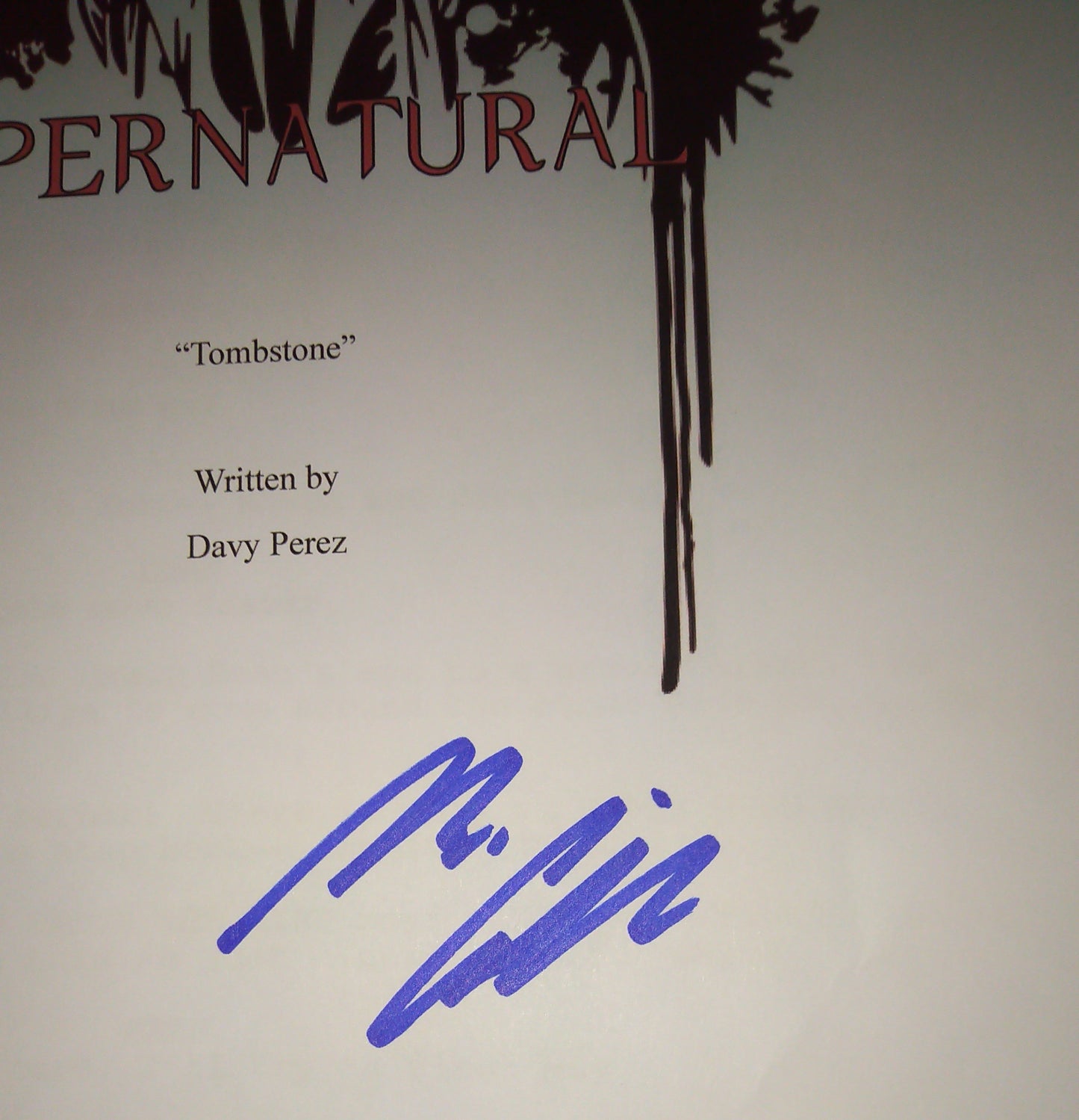 Misha Collins & Alexander Calvert Hand Signed Autograph Supernatural Script COA Tombstone