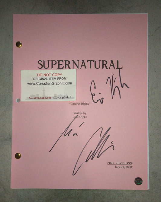 Misha Collins & Eric Kripke Hand Signed Autograph Supernatural Script COA Lazarus Rising