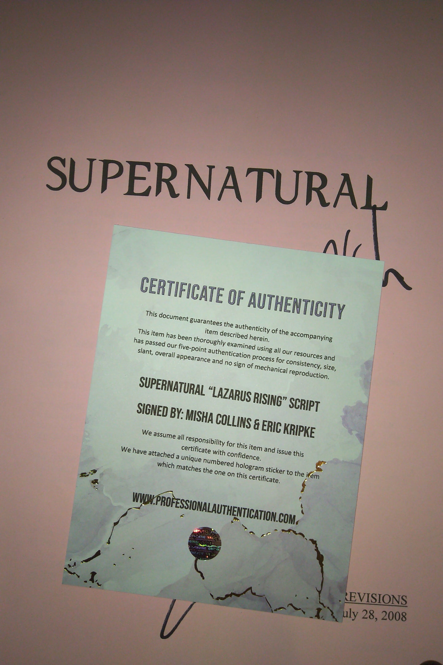 Misha Collins & Eric Kripke Hand Signed Autograph Supernatural Script COA Lazarus Rising