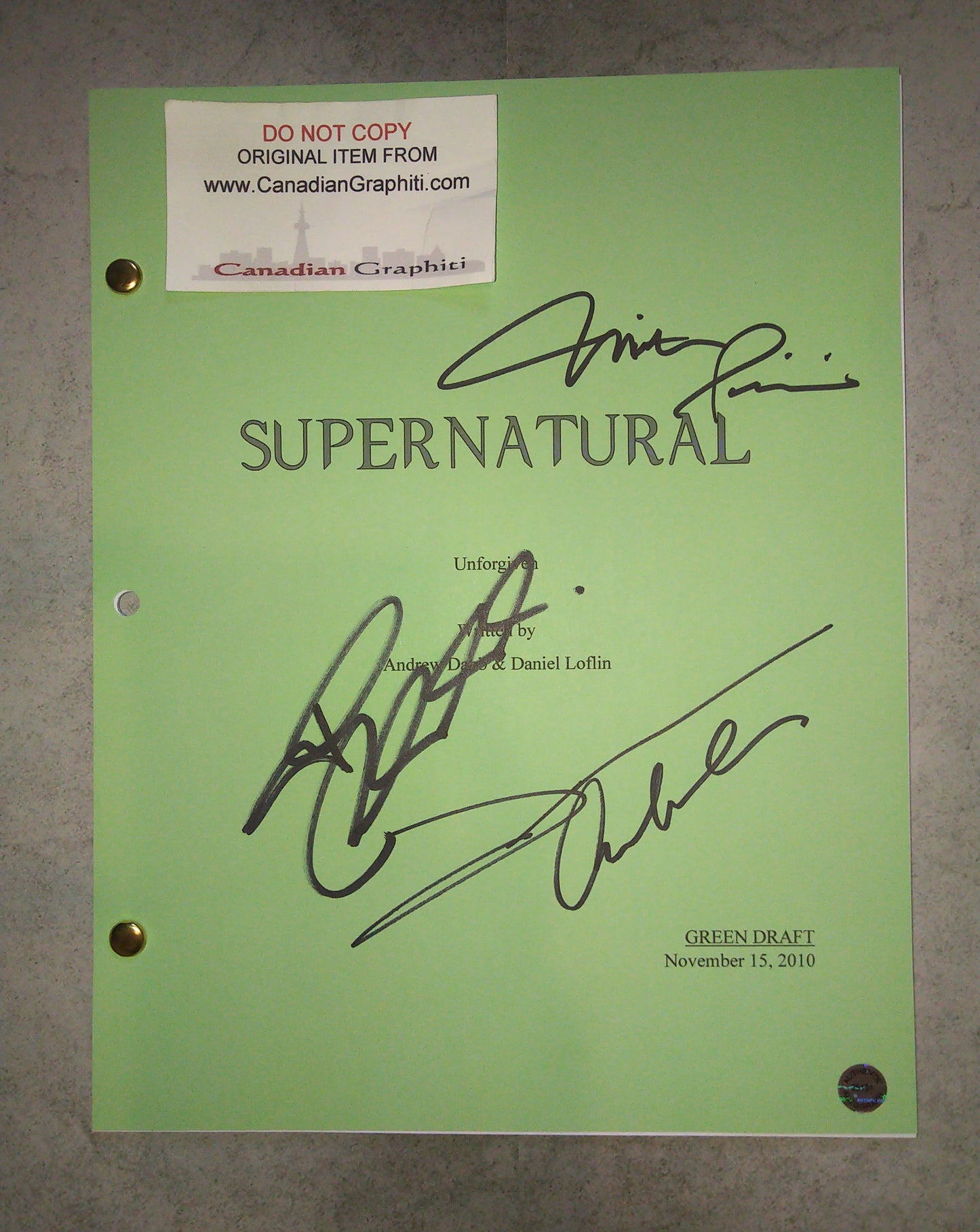 Mitch Pileggi, Jensen Ackles & Jared Padalecki Hand Signed Autograph Supernatural Script COA Unforgiven