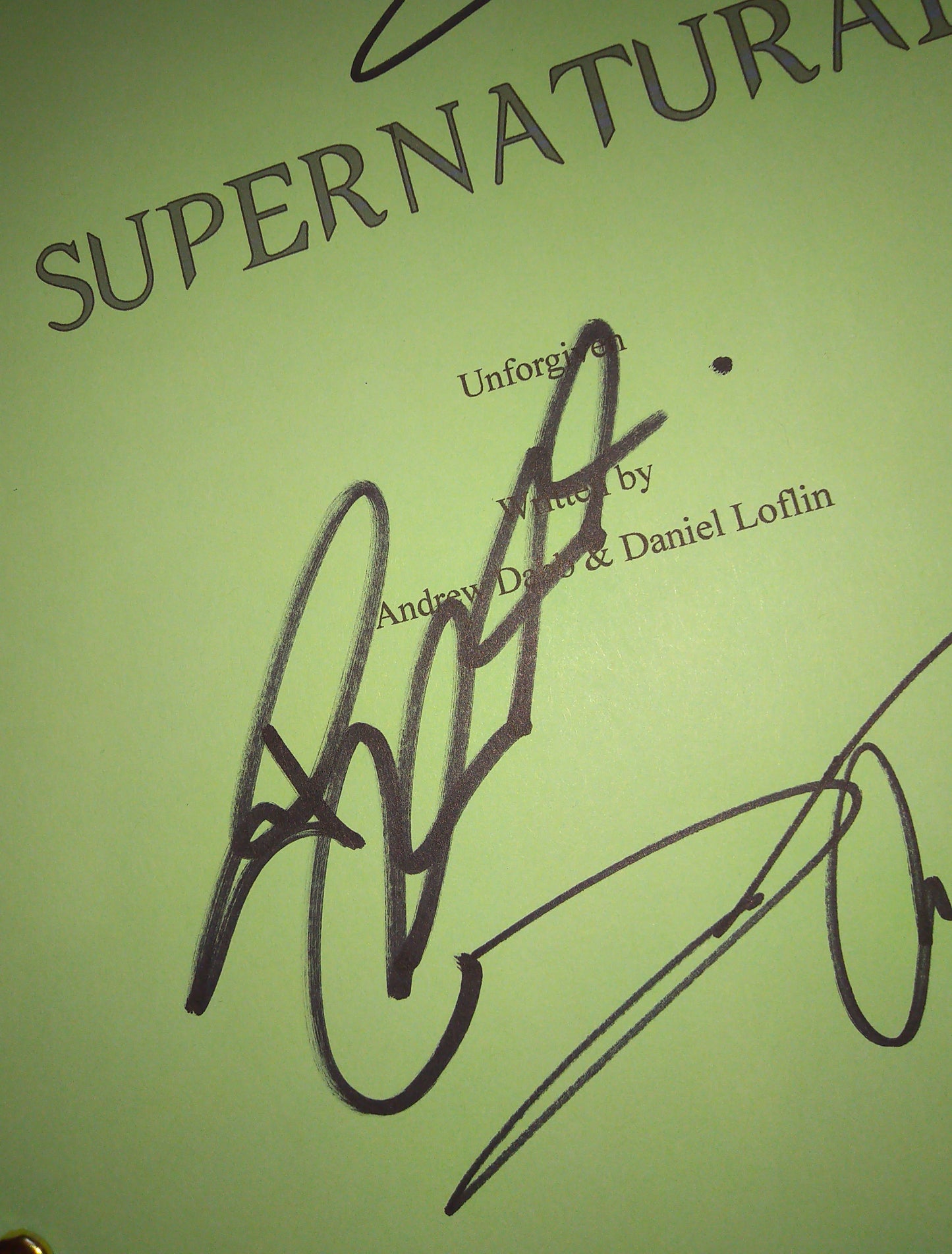 Mitch Pileggi, Jensen Ackles & Jared Padalecki Hand Signed Autograph Supernatural Script COA Unforgiven