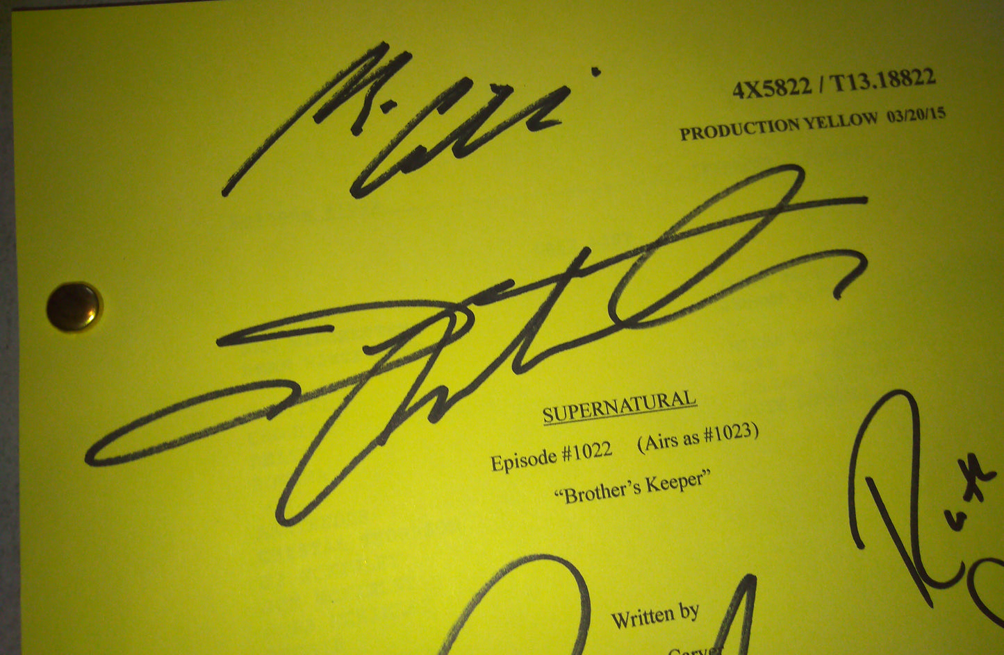 Supernatural 6x Cast Hand Signed Autograph Script COA Brother's Keeper