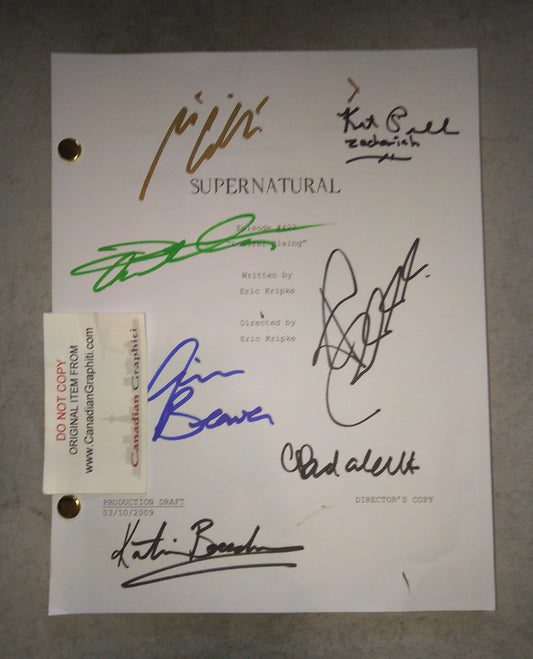 Supernatural 7x Cast Hand Signed Autograph Director's Script COA Lucifer Rising