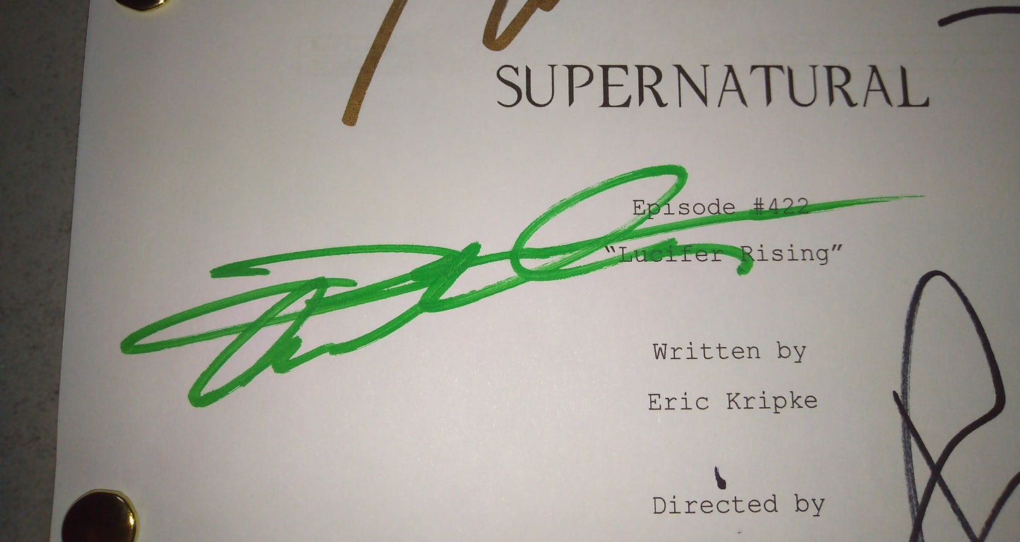 Supernatural 7x Cast Hand Signed Autograph Director's Script COA Lucifer Rising