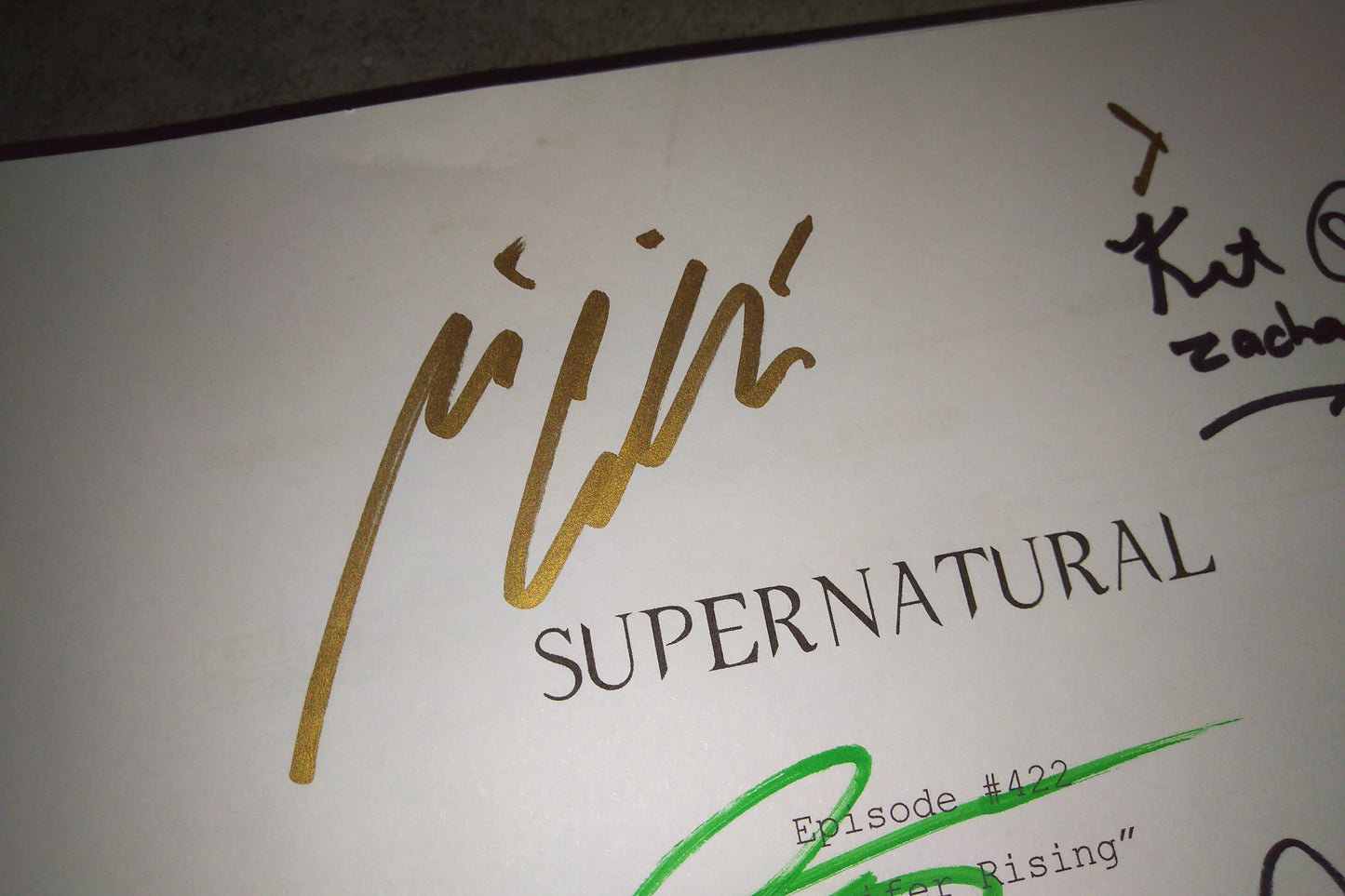 Supernatural 7x Cast Hand Signed Autograph Director's Script COA Lucifer Rising