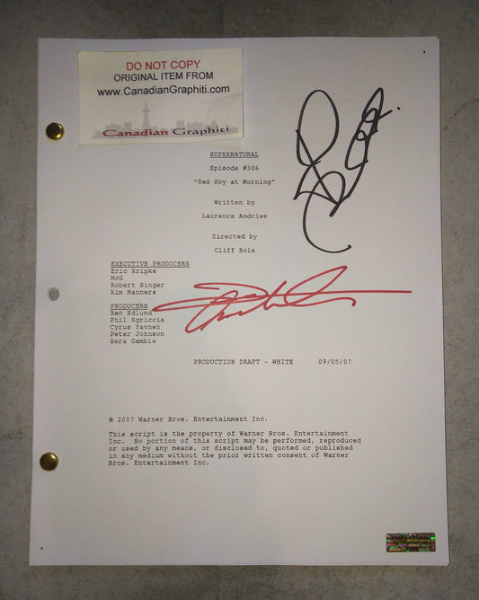 Jensen Ackles & Jared Padalecki Hand Signed Autograph Supernatural Script COA Red Sky At Morning