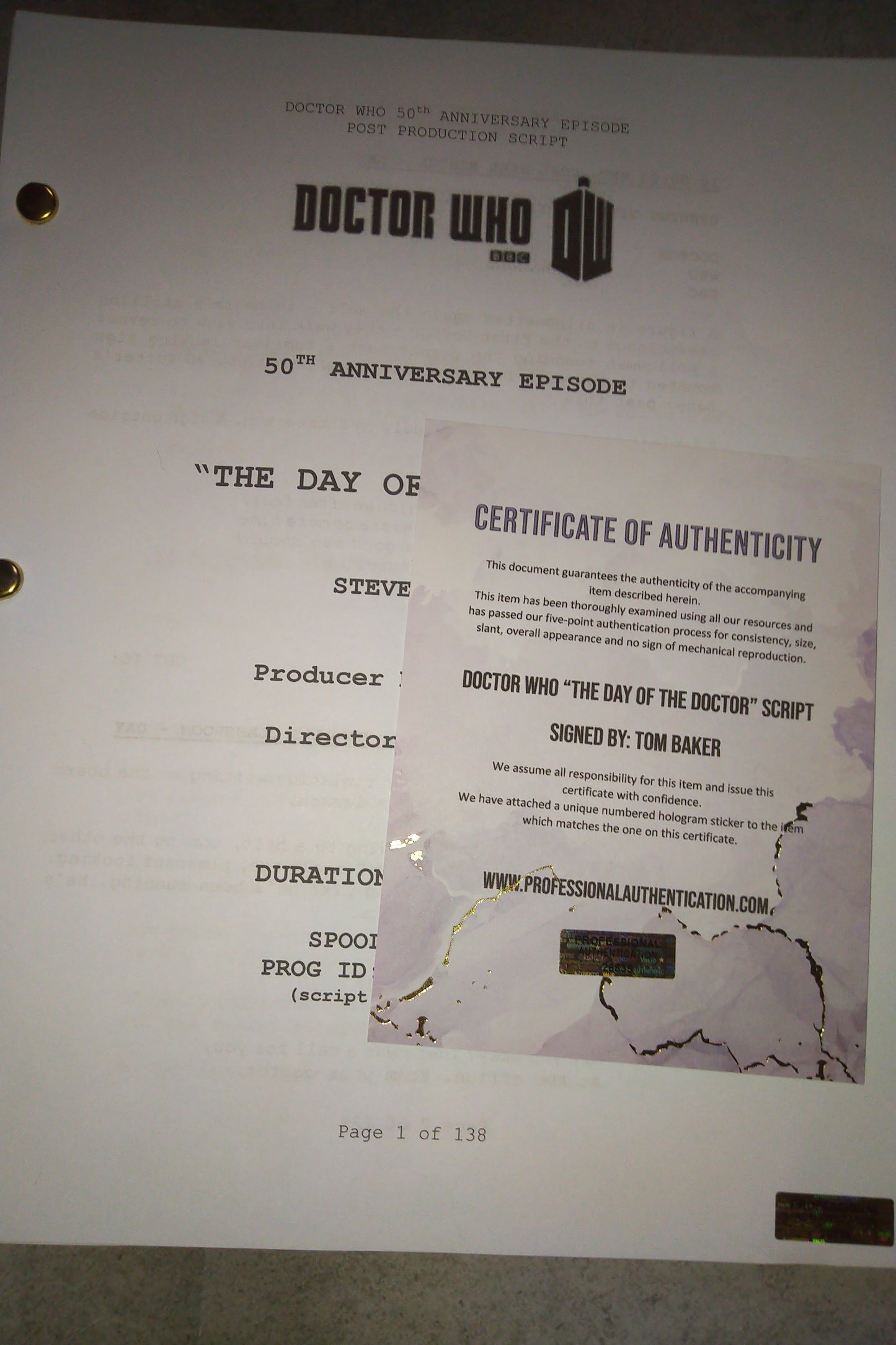 Tom Baker Hand Signed Autograph Doctor Who Script COA 50th Anniversary