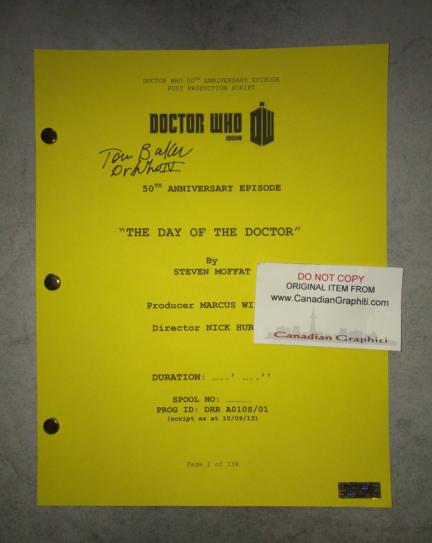 Tom Baker Hand Signed Autograph Doctor Who Script COA 50th Anniversary