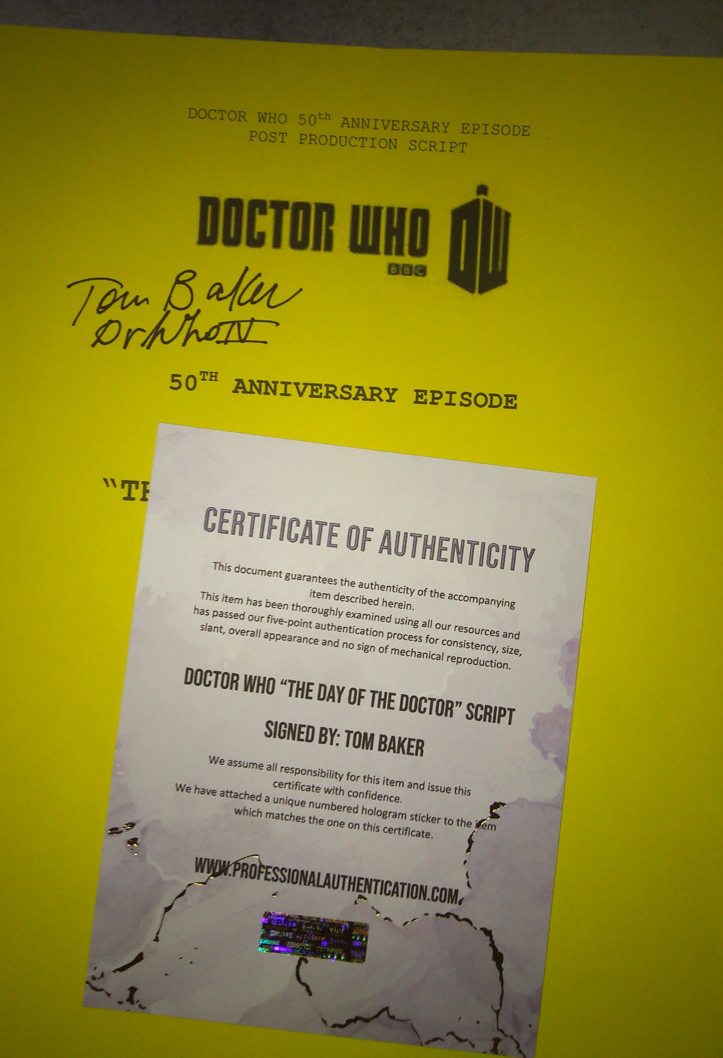 Tom Baker Hand Signed Autograph Doctor Who Script COA 50th Anniversary