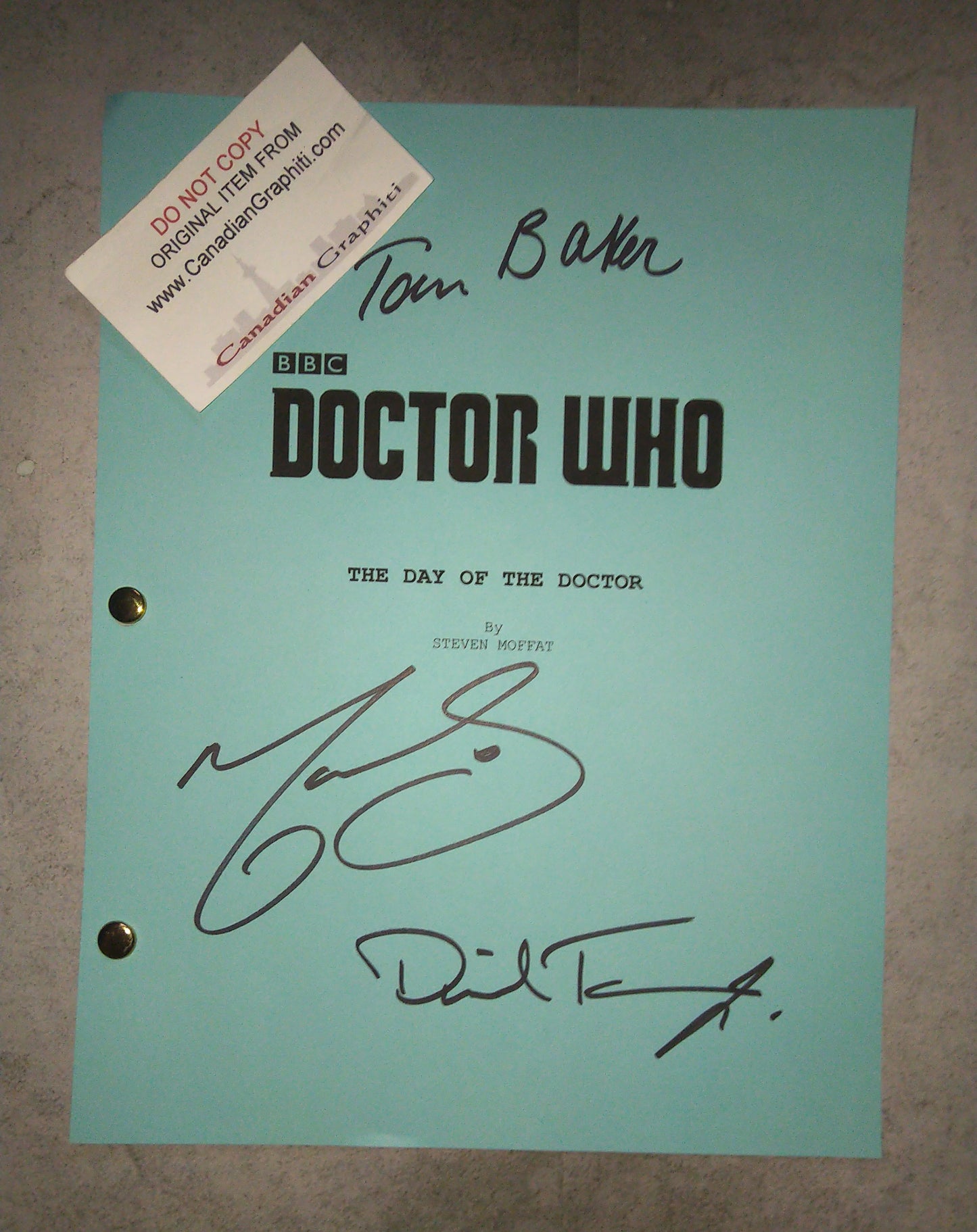 David Tennant, Tom Baker & Matt Smith Hand Signed Autograph Doctor Who Script COA 50th Anniversary