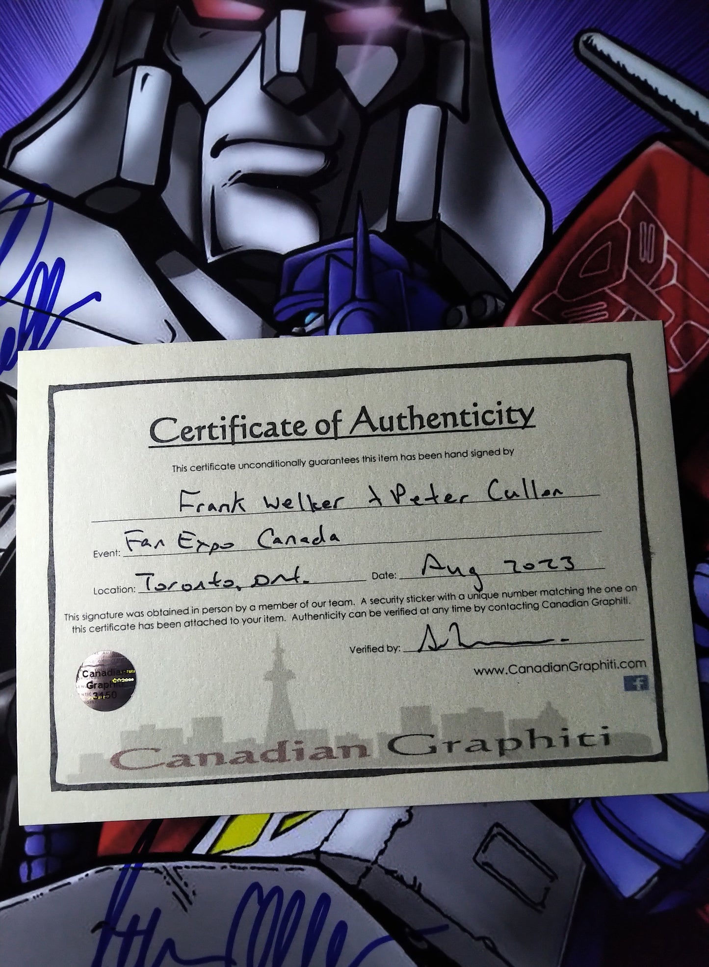 Peter Cullen & Frank Walker Hand Signed Autograph 11x14 Photo COA Transformers