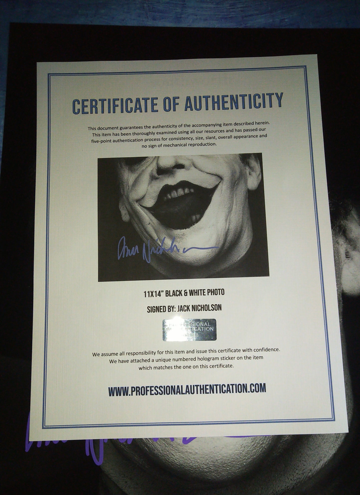 Jack Nicholson Hand Signed Autograph 11x14 Photo COA Batman