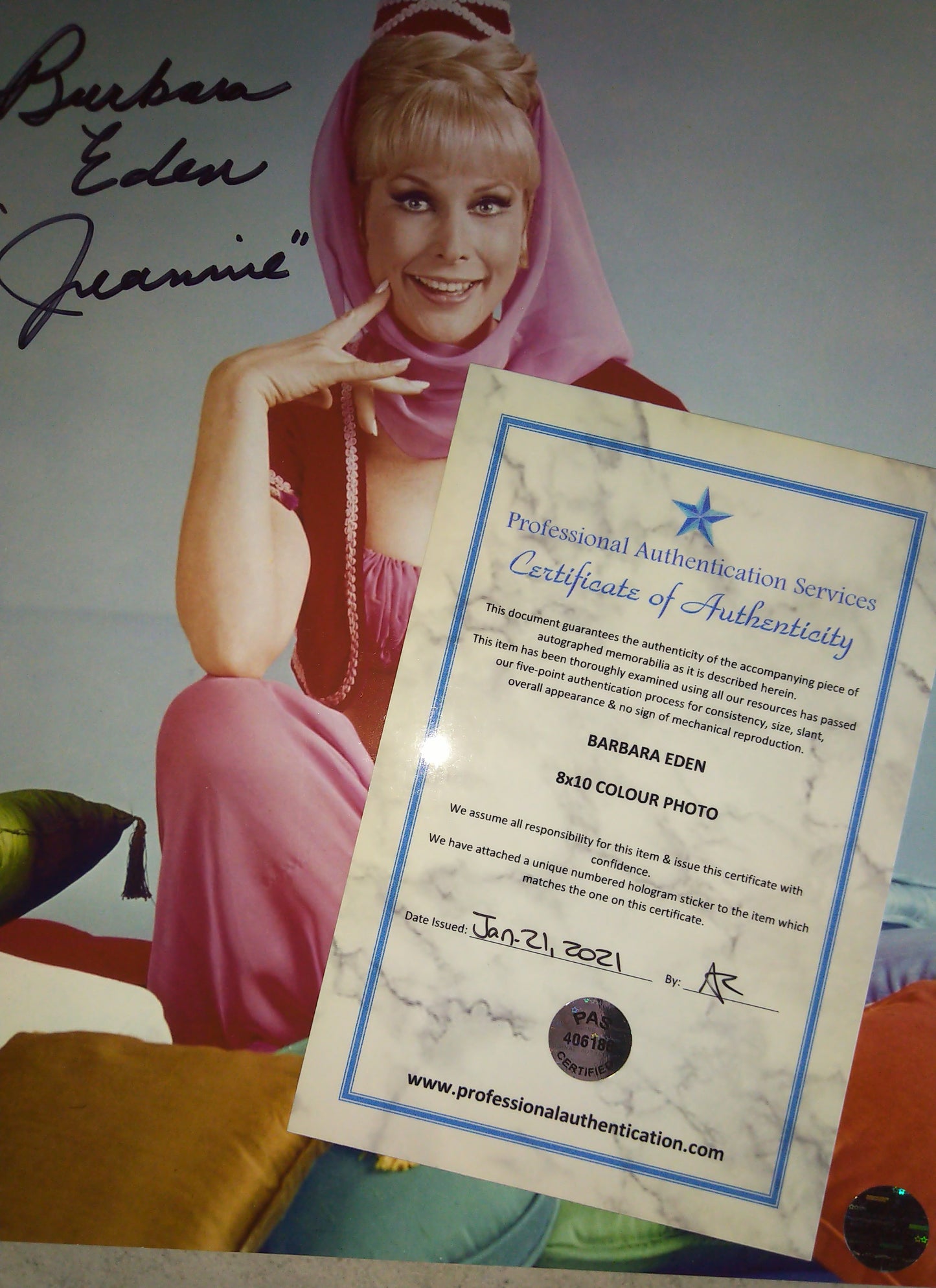 Barbara Eden Hand Signed Autograph 8x10 Photo COA I Dream Of Jeannie