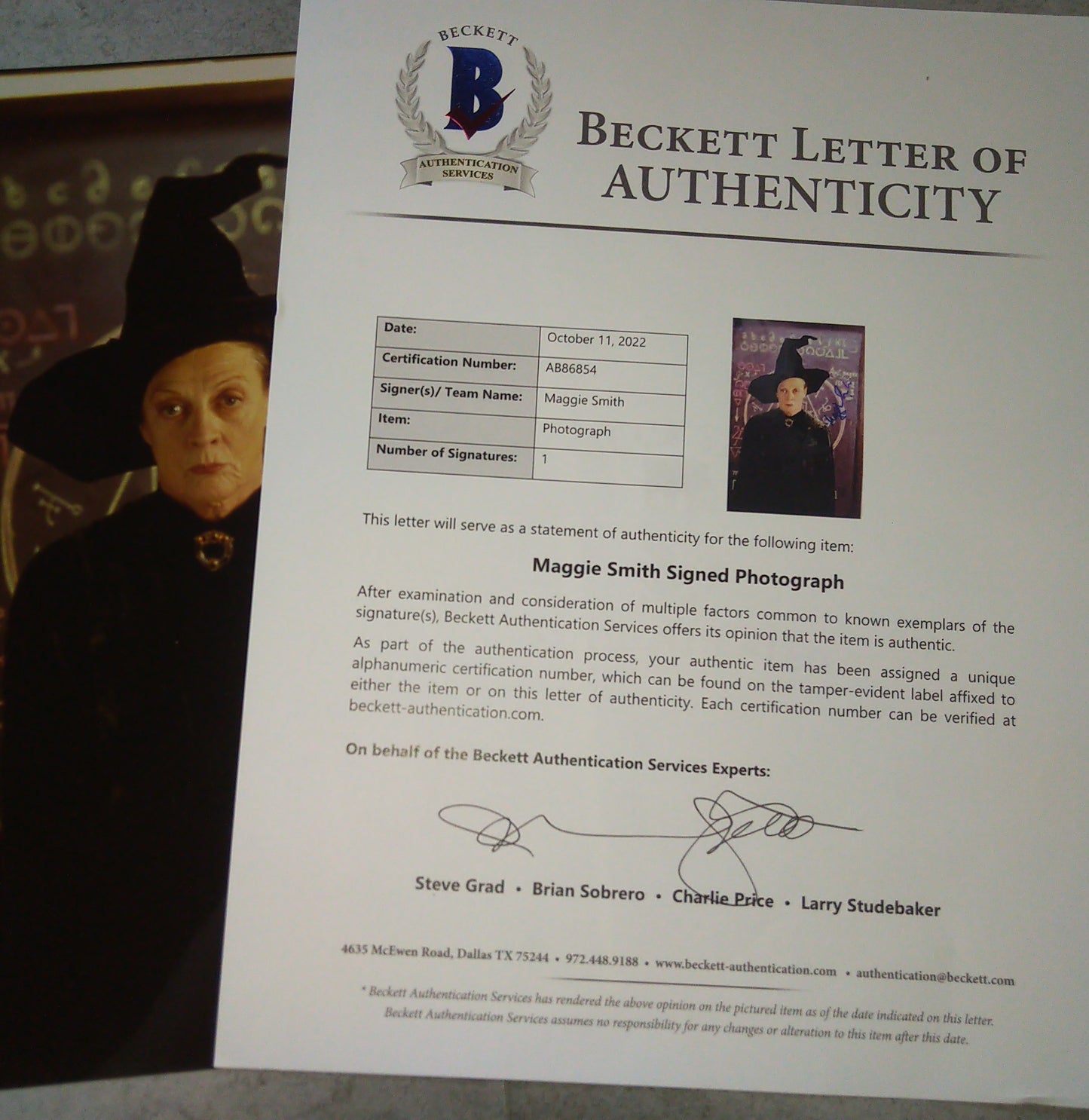 Maggie Smith Hand Signed Autograph 8x10 Photo BAS COA Harry Potter