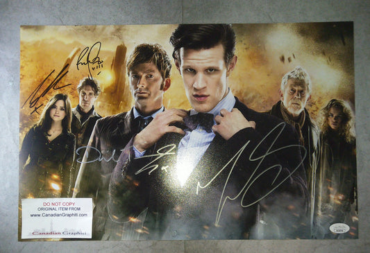 Doctor Who 4x Cast Hand Signed Autograph Photo JSA COA Matt Smith, David Tennant, Paul McGann & Jenna Coleman