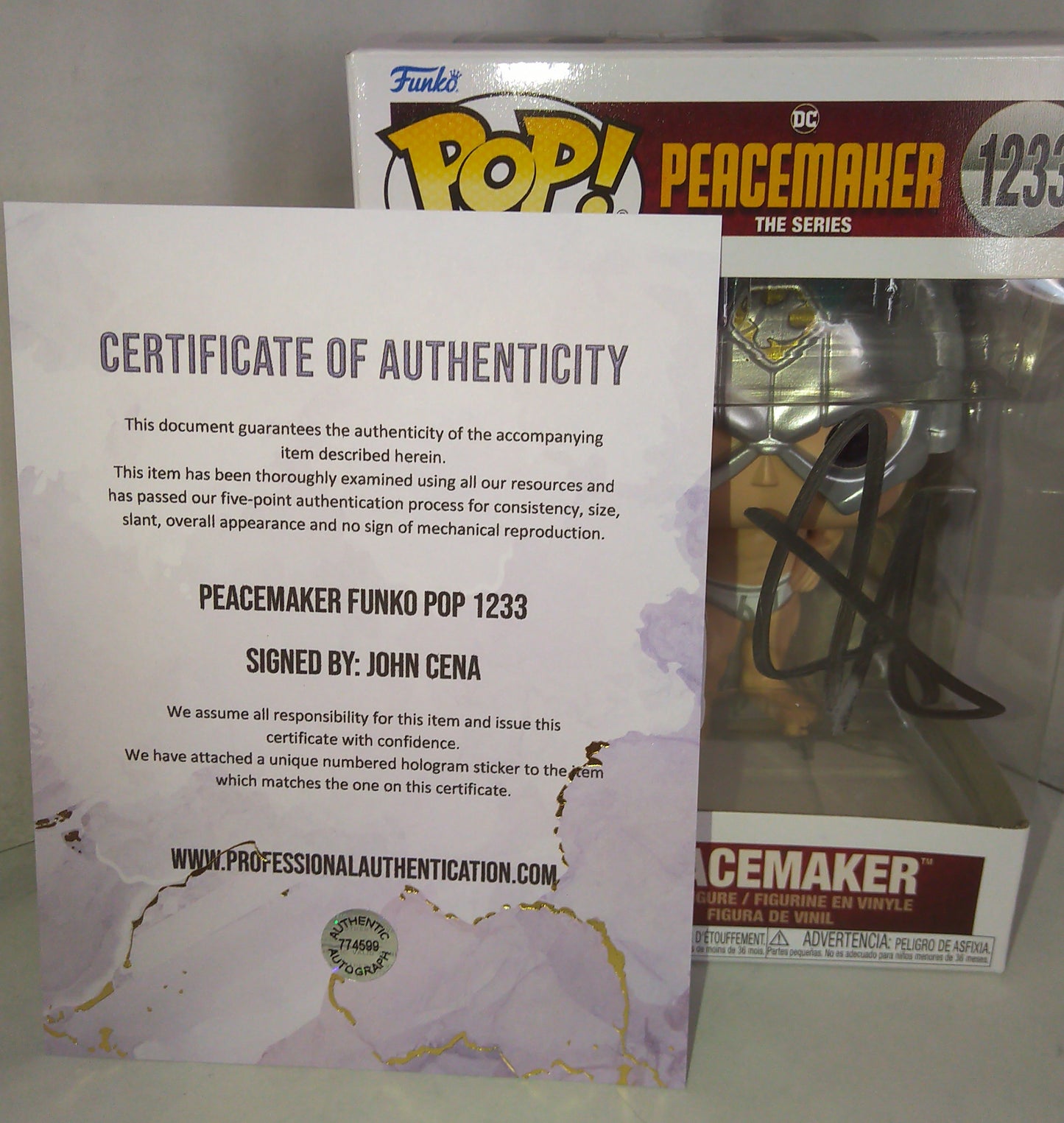 John Cena Hand Signed Autograph Peacemaker Funko Pop COA