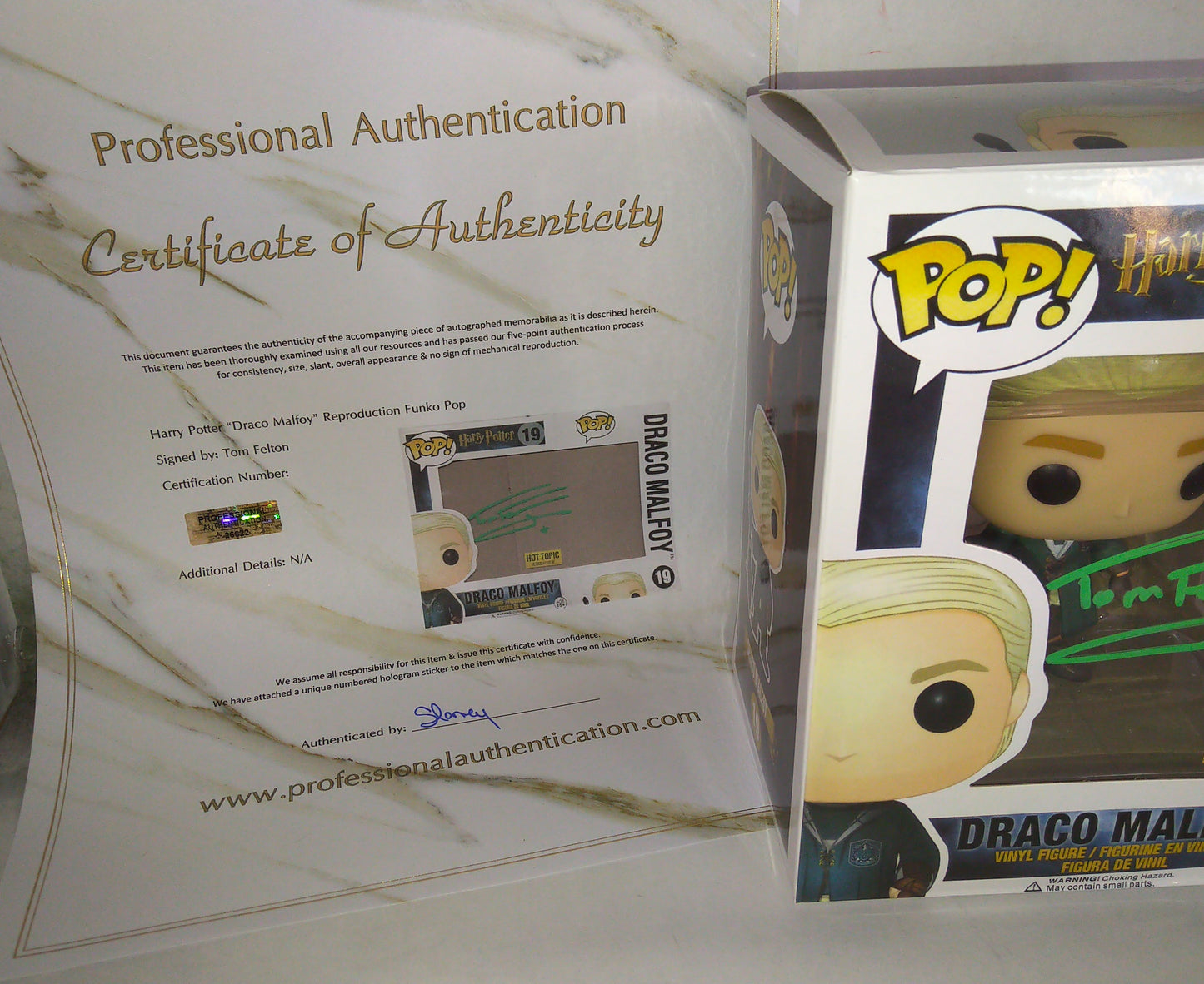 Tom Felton Hand Signed Autograph Harry Potter Draco Malfoy Funko Pop COA