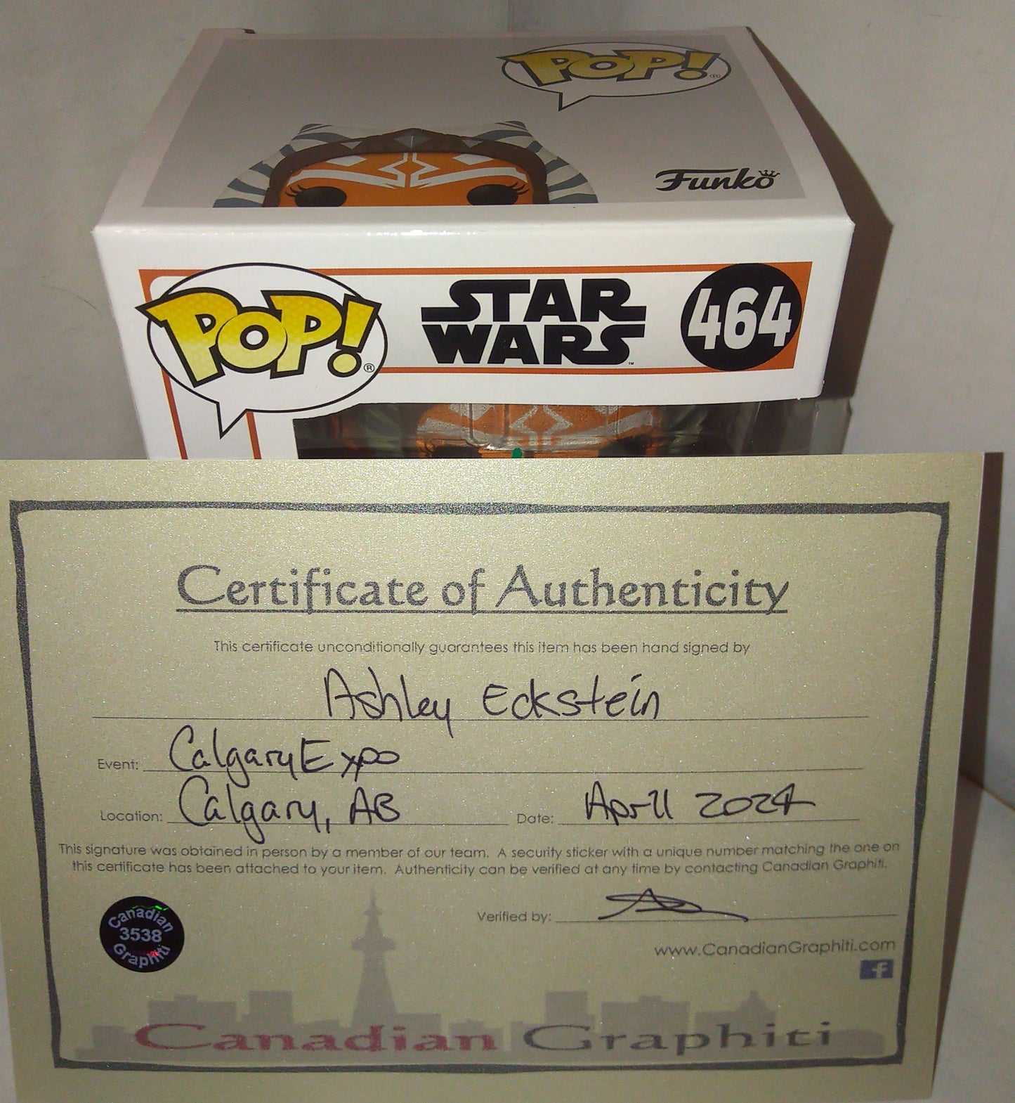 Ashley Eckstein Hand Signed Autograph Ahsoka Tano Funko Pop COA Star Wars