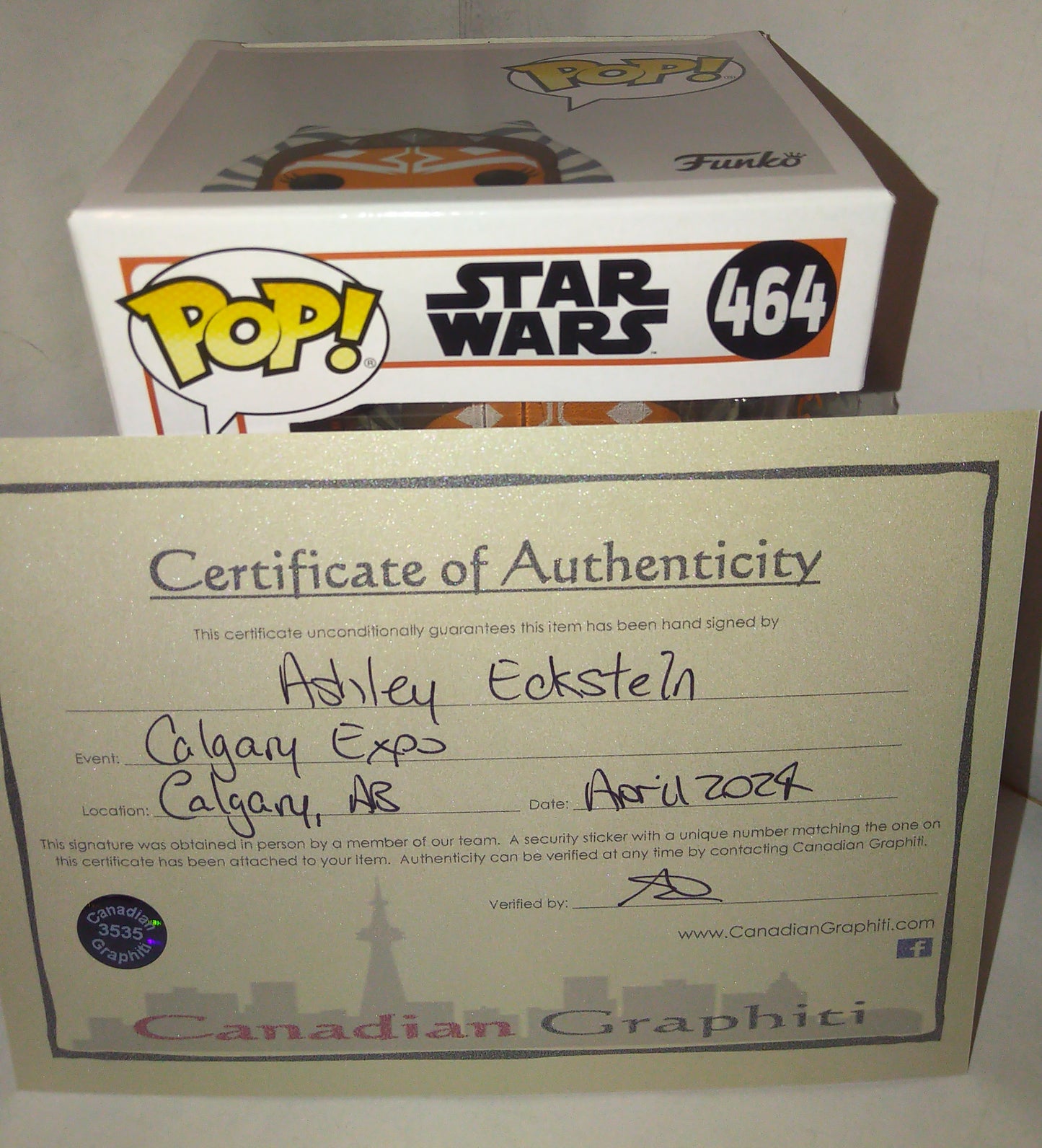 Ashley Eckstein Hand Signed Autograph Ahsoka Tano Funko Pop COA Star Wars