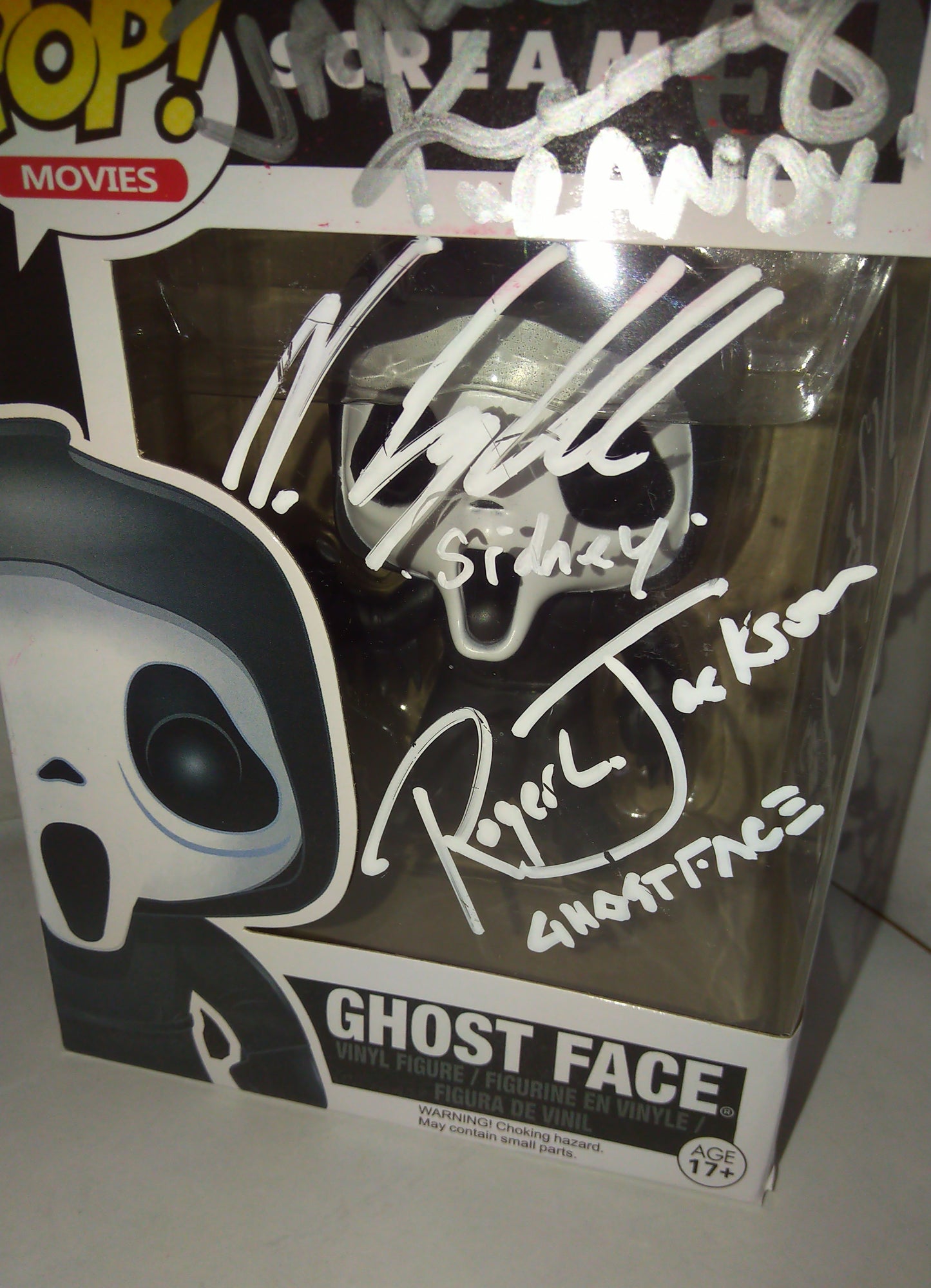 Scream Cast Hand Signed Autograph Ghostface Funko Pop COA + JSA Roger Jackson, Matthew Lillard, Skeet Ulrich, Neve Campbell & Jamie Kennedy