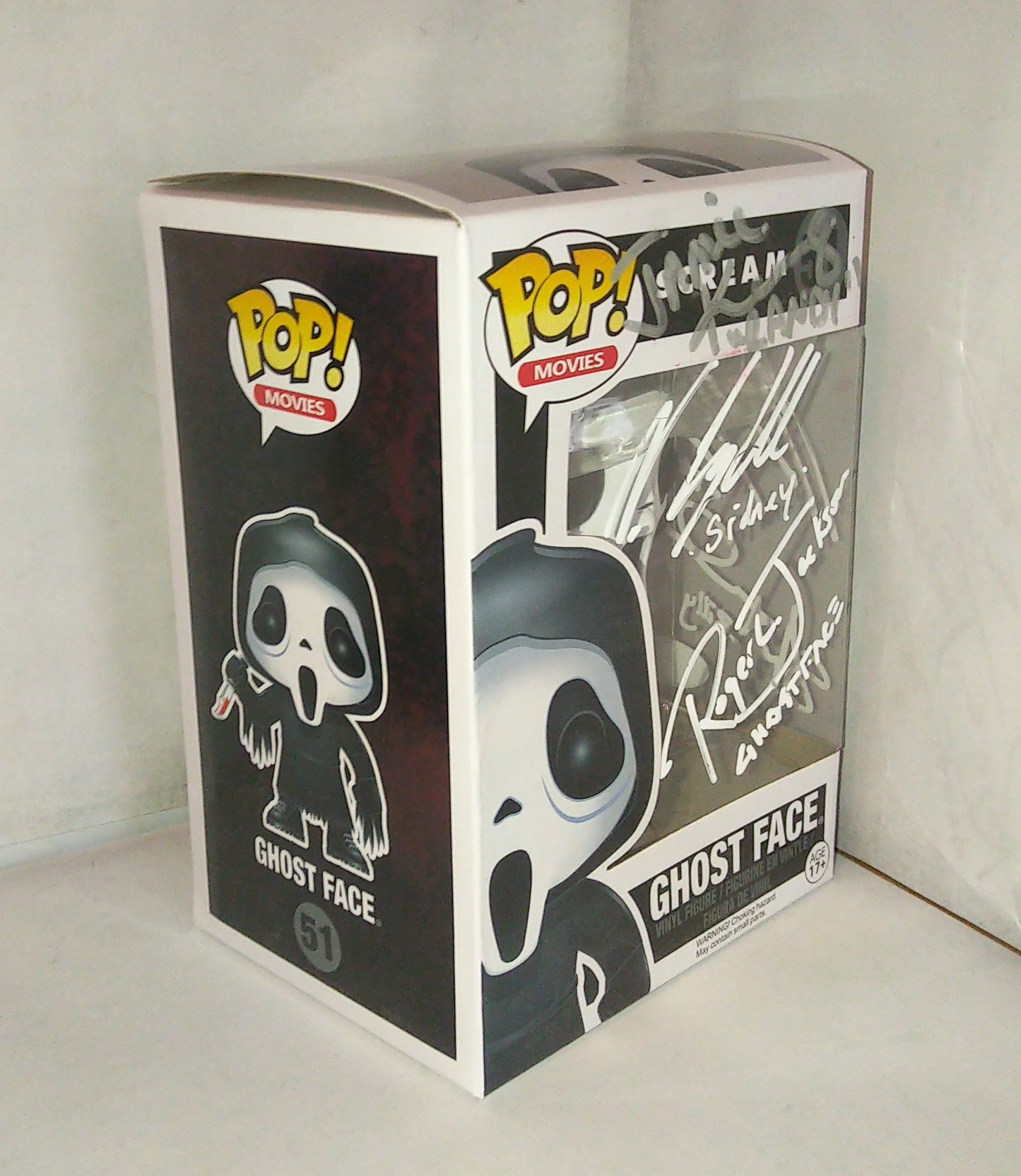 Scream Cast Hand Signed Autograph Ghostface Funko Pop COA + JSA Roger Jackson, Matthew Lillard, Skeet Ulrich, Neve Campbell & Jamie Kennedy