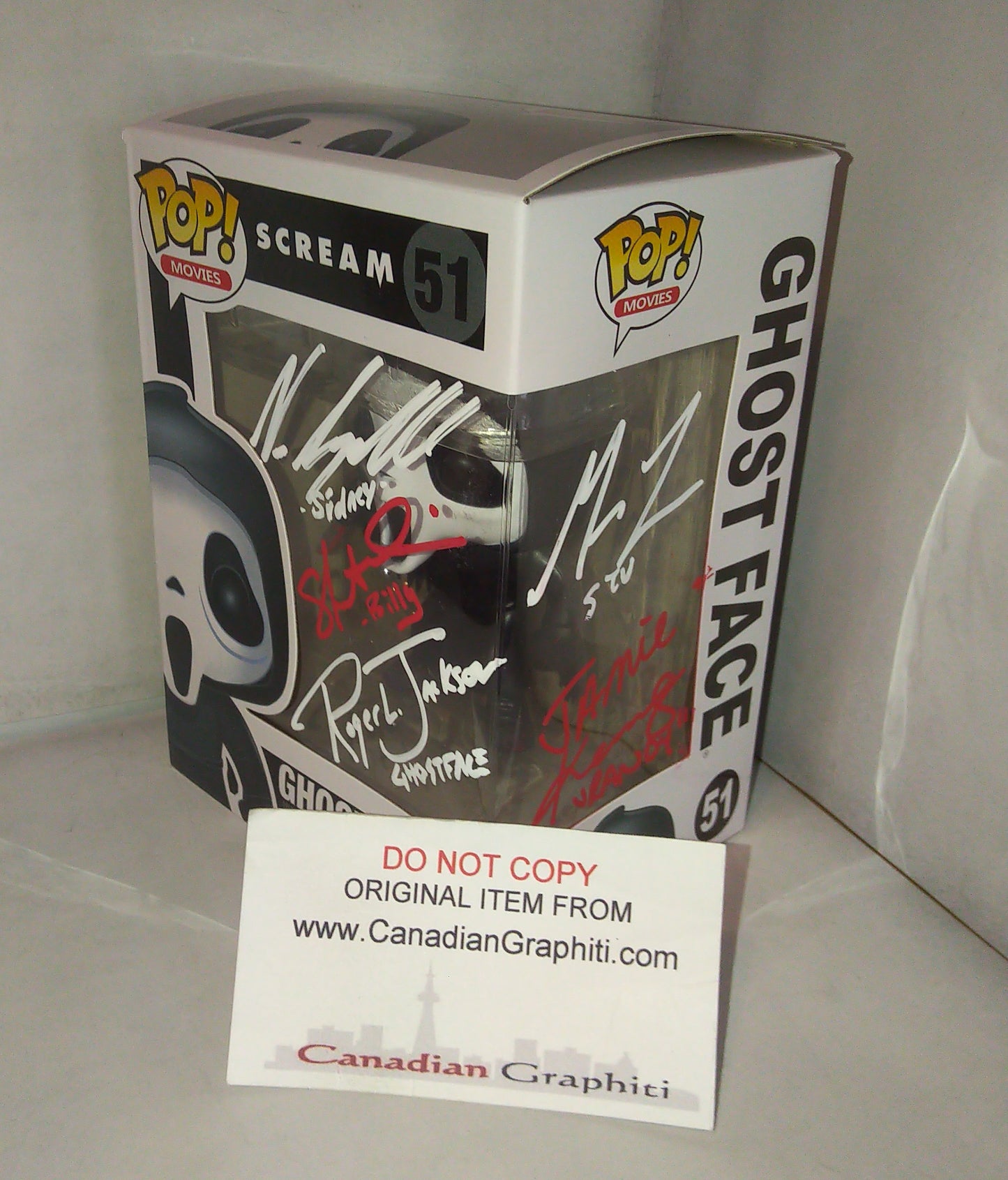 Scream Cast Hand Signed Autograph Ghostface Funko Pop COA + JSA Roger Jackson, Matthew Lillard, Skeet Ulrich, Neve Campbell & Jamie Kennedy